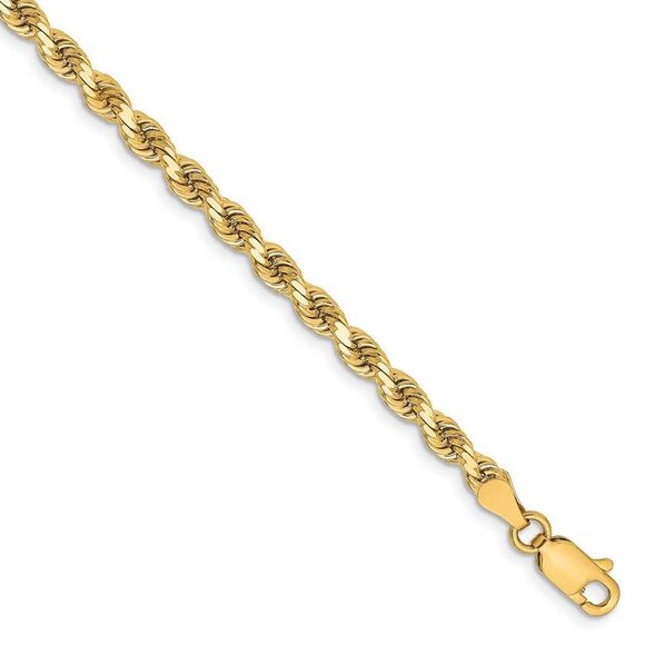 14k Yellow Gold 3.25mm Diamond Cut Solid Rope Chain Bracelet 8 Inch